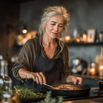 Adultos mayores disfrutando comida saludable